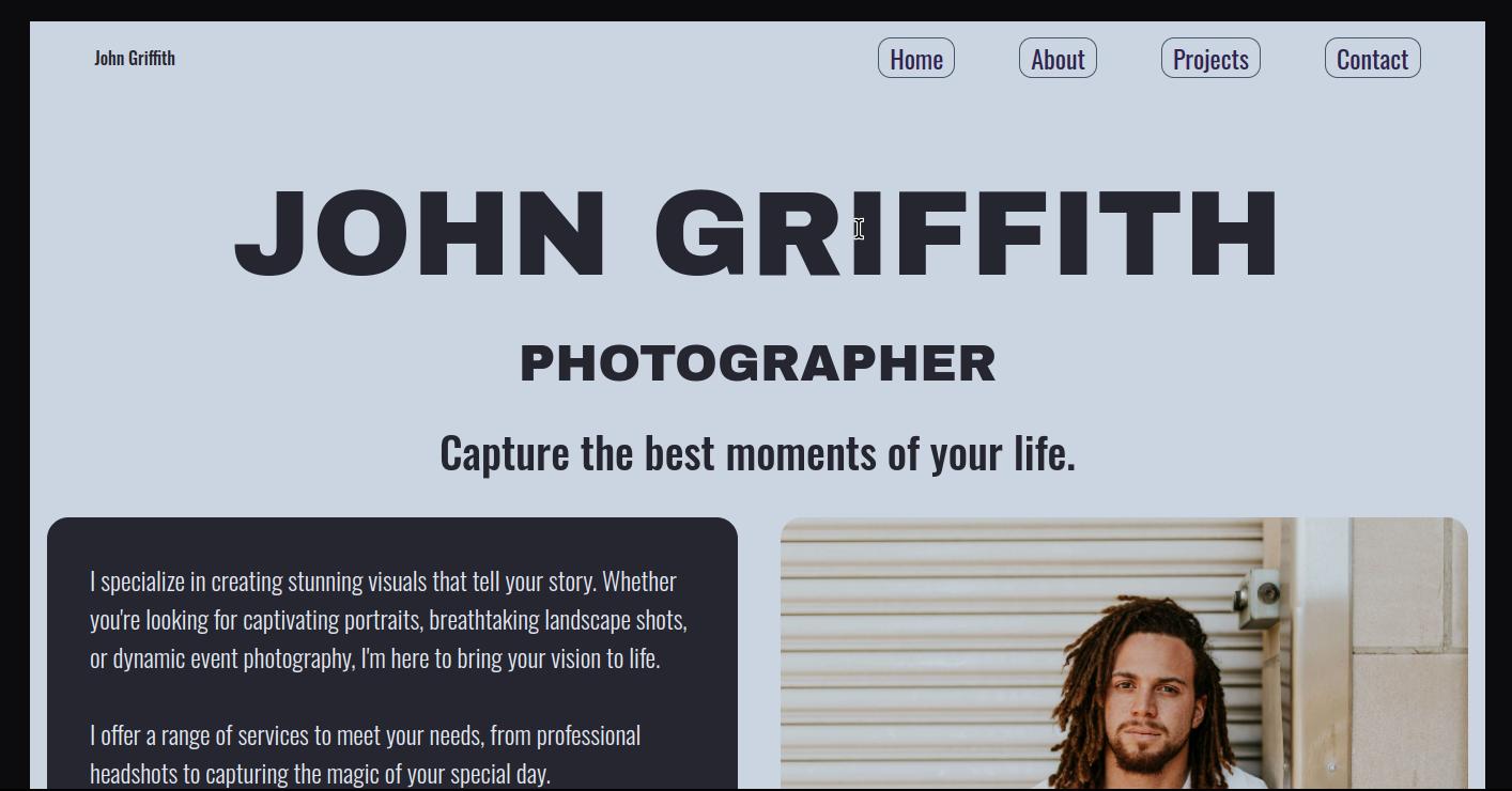 screenshot of photographer's website